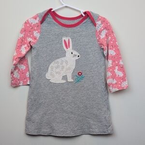 Baby Boden Gray and Pink Bunny Long Sleeve Tee 12-18M